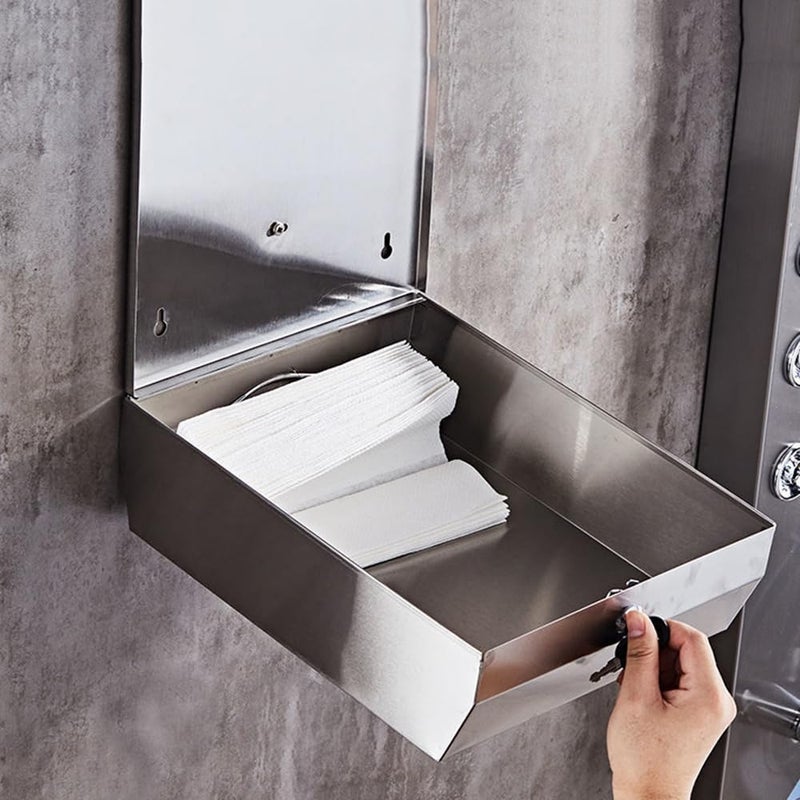 TOBEFORT Comercial Paper Towel Dispenser Wall Mount, Brushed Stainless Steel Hand Towel Dispenser with Lock, Large Capacity 400 C-Trifold Multifold Paper Towel Holder for Bathroom Kitchen Office Public Places - Image 5